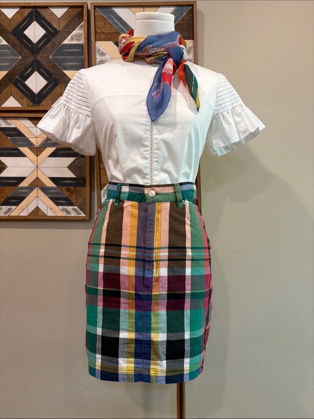 Vintage Ralph Lauren Country 90s Plaid Madras Mini Skirt size 4
